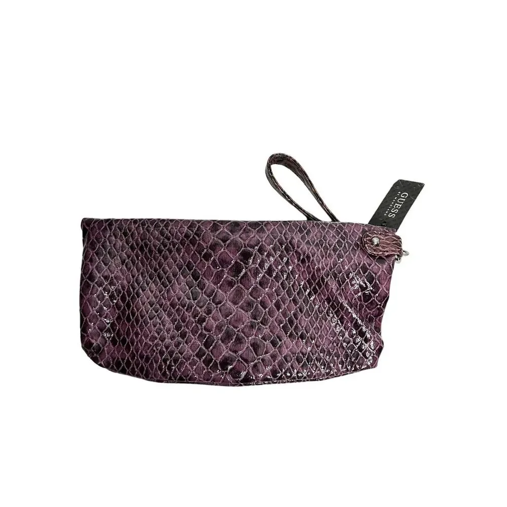 Guess foldover wristlet kiss lock clutch‎ purple croc embossed y2k new